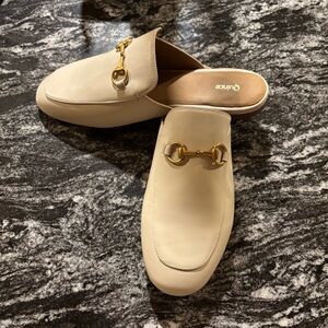 Quince Cream Mules with Gold Accent